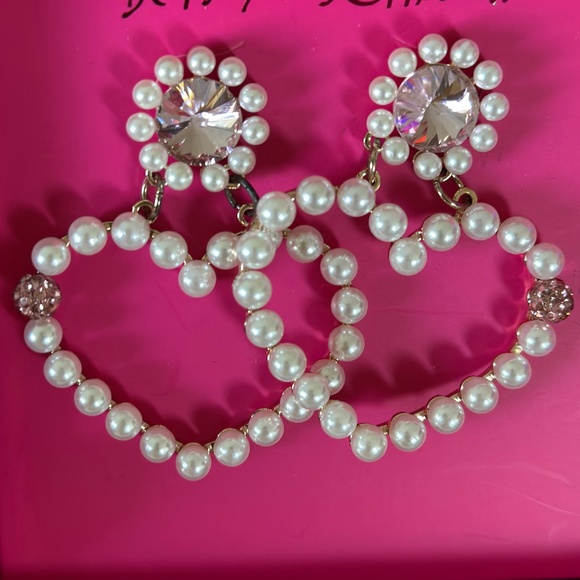 Betsey Johnson Pink and White Heart Earrings - Picture 2 of 3
